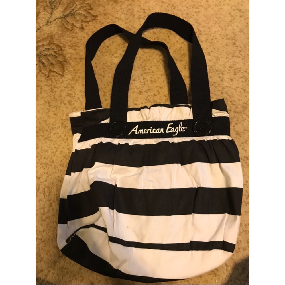 Black and White Striped Hand Bag